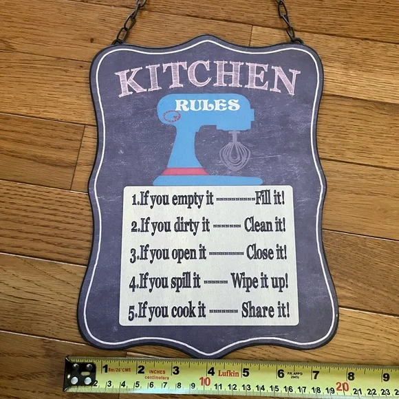 Charming Kitchen Rules Sign with Chain - Picture 2 of 3